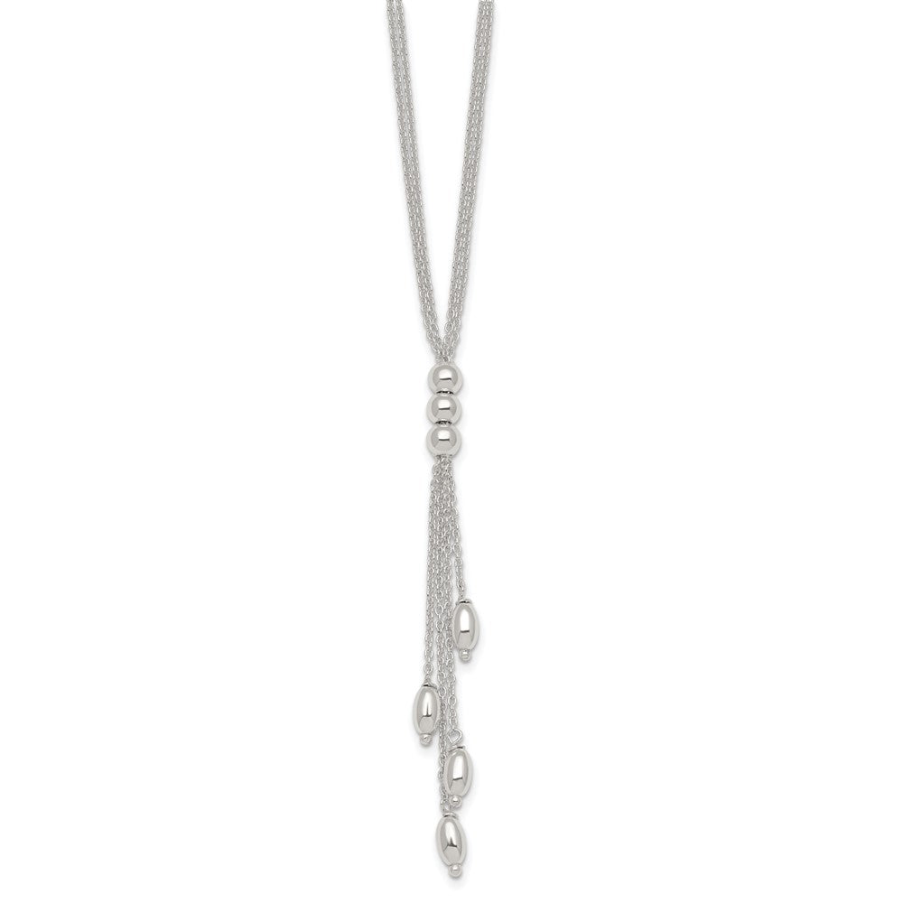 Sterling Silver Polished and Beaded Multi-strand 16.5 inch with 1.25 inch Extension Lariat Necklace QG7055-16.5