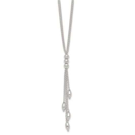 Sterling Silver Polished and Beaded Multi-strand 16.5 inch with 1.25 inch Extension Lariat Necklace QG7055-16.5