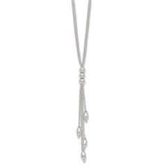 Sterling Silver Polished and Beaded Multi-strand 16.5 inch with 1.25 inch Extension Lariat Necklace QG7055-16.5