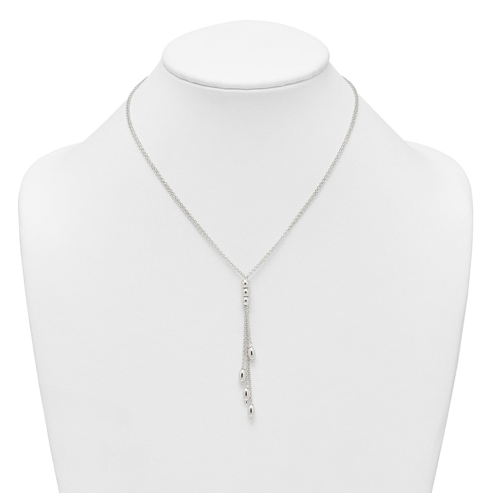 Sterling Silver Polished and Beaded Multi-strand 16.5 inch with 1.25 inch Extension Lariat Necklace QG7055-16.5