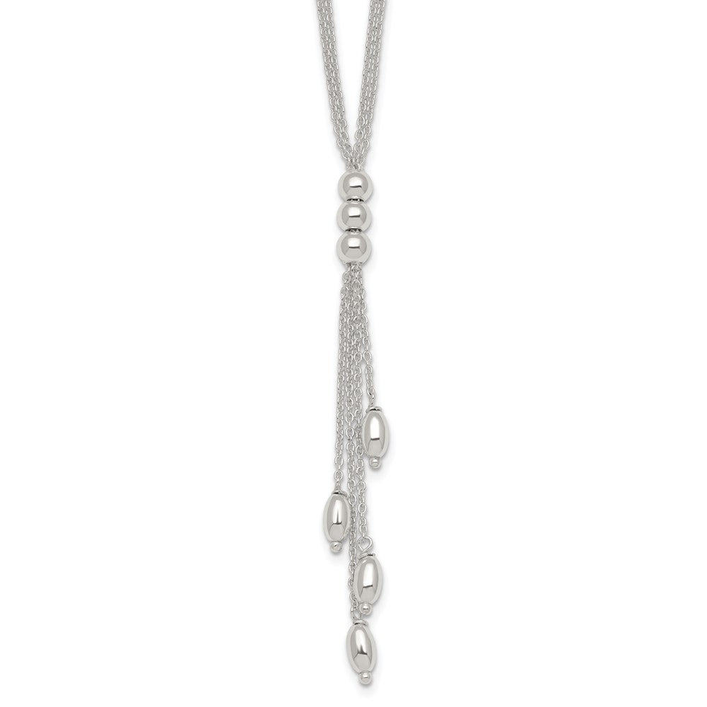 Sterling Silver Polished and Beaded Multi-strand 16.5 inch with 1.25 inch Extension Lariat Necklace QG7055-16.5