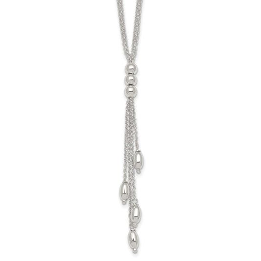 Sterling Silver Polished and Beaded Multi-strand 16.5 inch with 1.25 inch Extension Lariat Necklace QG7055-16.5
