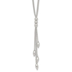 Sterling Silver Polished and Beaded Multi-strand 16.5 inch with 1.25 inch Extension Lariat Necklace QG7055-16.5
