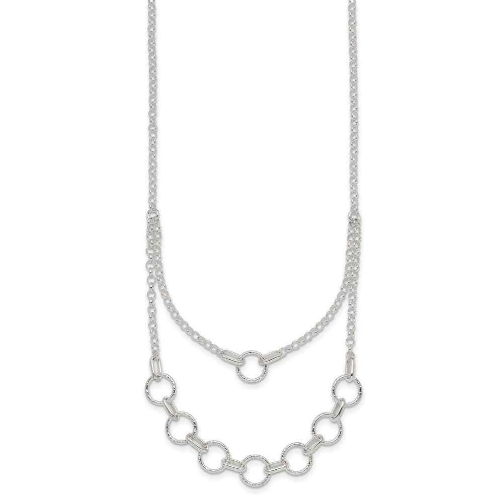 Sterling Silver Polished and Textured Circles Multi-strand 16 inch with 2 inch Extension Necklace QG7056-16