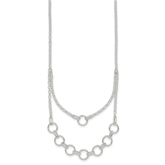Sterling Silver Polished and Textured Circles Multi-strand 16 inch with 2 inch Extension Necklace QG7056-16