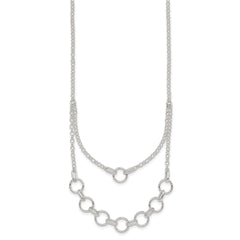 Sterling Silver Polished and Textured Circles Multi-strand 16 inch with 2 inch Extension Necklace QG7056-16
