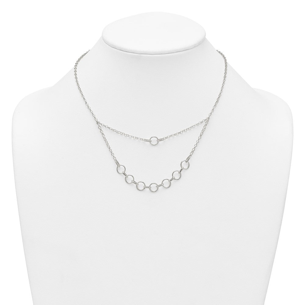 Sterling Silver Polished and Textured Circles Multi-strand 16 inch with 2 inch Extension Necklace QG7056-16
