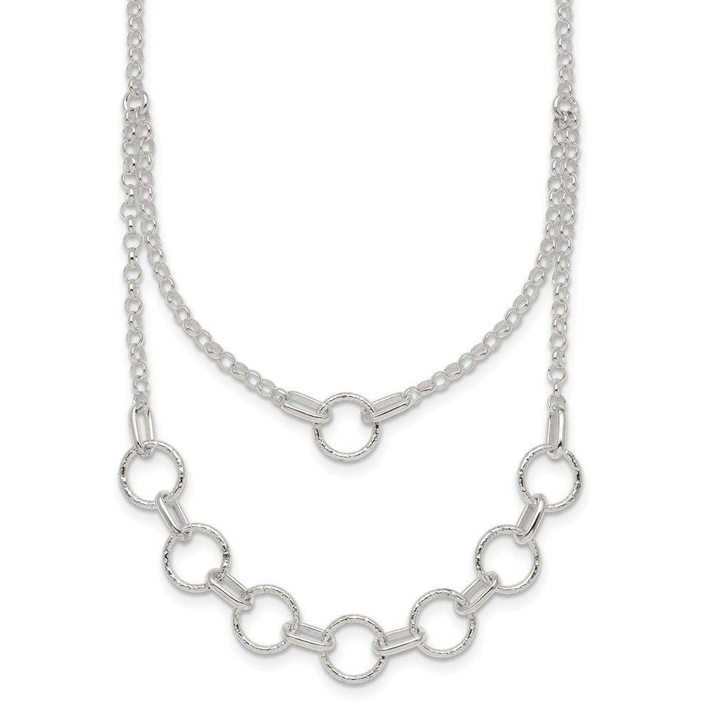 Sterling Silver Polished and Textured Circles Multi-strand 16 inch with 2 inch Extension Necklace QG7056-16