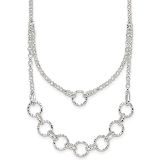 Sterling Silver Polished and Textured Circles Multi-strand 16 inch with 2 inch Extension Necklace QG7056-16