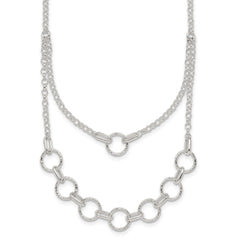 Sterling Silver Polished and Textured Circles Multi-strand 16 inch with 2 inch Extension Necklace QG7056-16