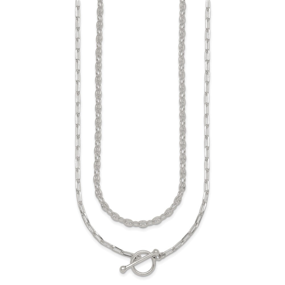 Sterling Silver Polished Fancy Double Strand 16 inch with 2 inch Extension Chain Necklace QG7057-16
