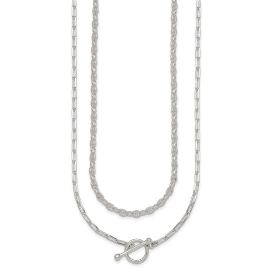 Sterling Silver Polished Fancy Double Strand 16 inch with 2 inch Extension Chain Necklace QG7057-16