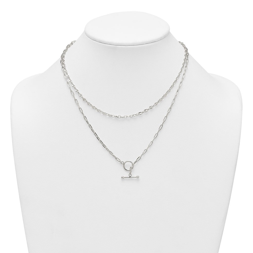 Sterling Silver Polished Fancy Double Strand 16 inch with 2 inch Extension Chain Necklace QG7057-16