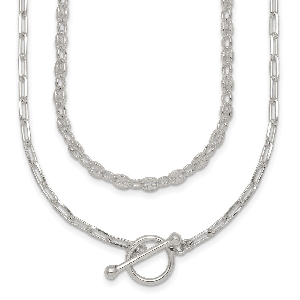 Sterling Silver Polished Fancy Double Strand 16 inch with 2 inch Extension Chain Necklace QG7057-16