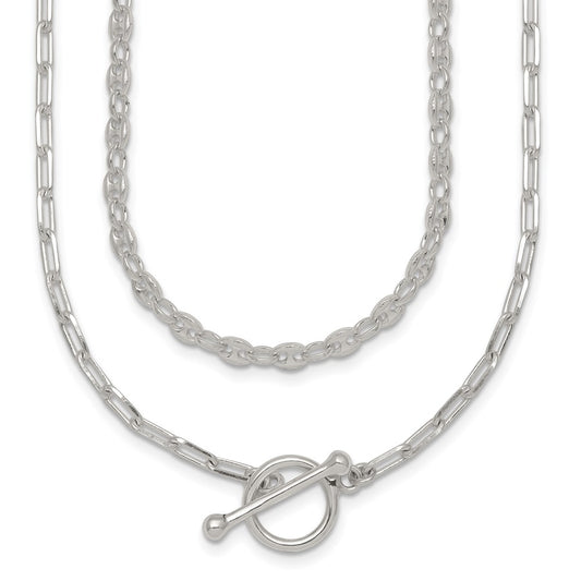 Sterling Silver Polished Fancy Double Strand 16 inch with 2 inch Extension Chain Necklace QG7057-16