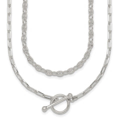 Sterling Silver Polished Fancy Double Strand 16 inch with 2 inch Extension Chain Necklace QG7057-16
