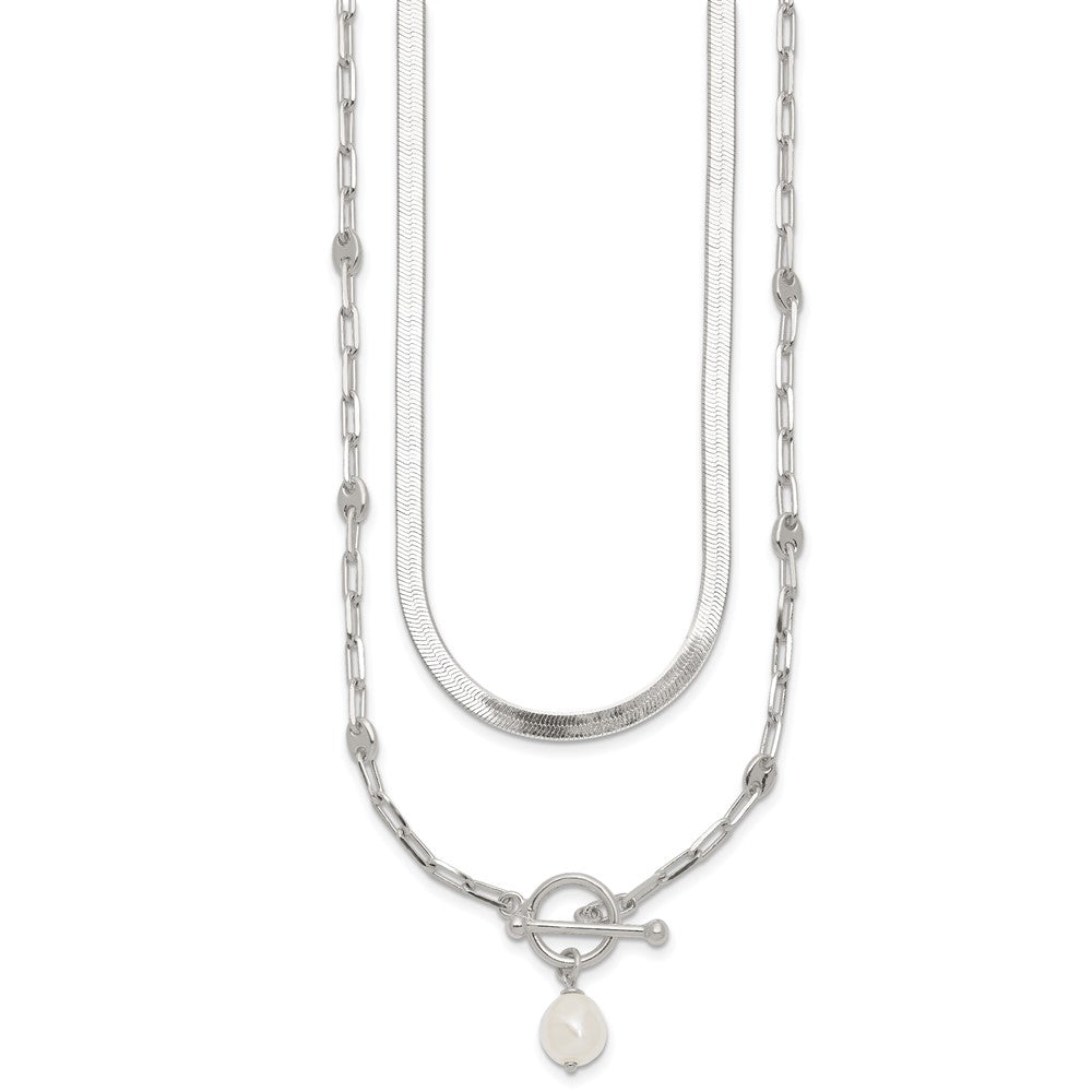 Sterling Silver Polished Baroque White Crystal Pearl Multi-strand 14 inch with 2 inch Extension Necklace QG7060-14