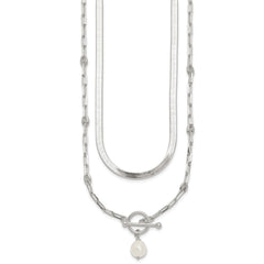 Sterling Silver Polished Baroque White Crystal Pearl Multi-strand 14 inch with 2 inch Extension Necklace QG7060-14