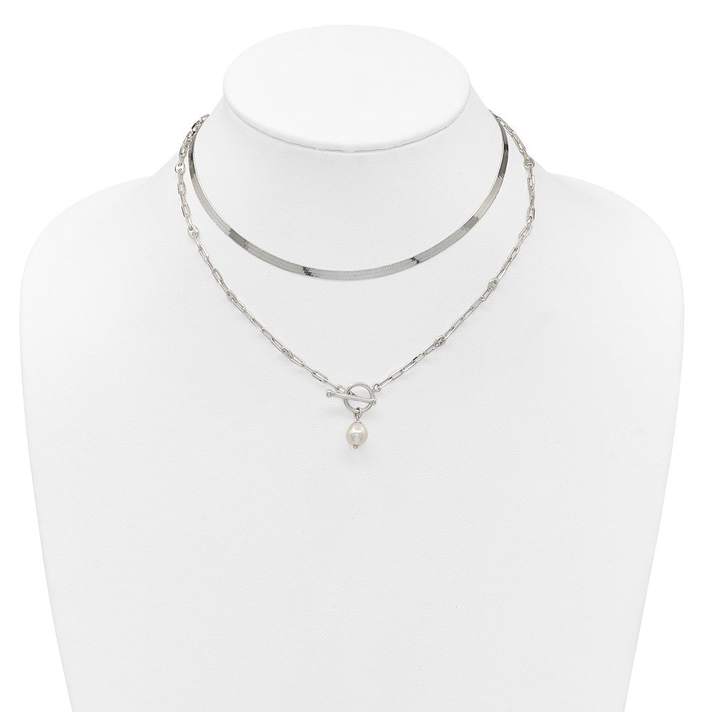 Sterling Silver Polished Baroque White Crystal Pearl Multi-strand 14 inch with 2 inch Extension Necklace QG7060-14