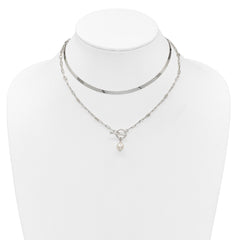 Sterling Silver Polished Baroque White Crystal Pearl Multi-strand 14 inch with 2 inch Extension Necklace QG7060-14