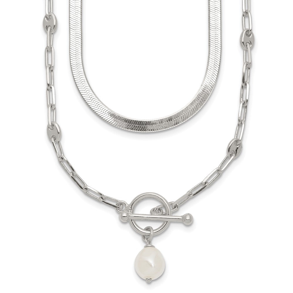 Sterling Silver Polished Baroque White Crystal Pearl Multi-strand 14 inch with 2 inch Extension Necklace QG7060-14