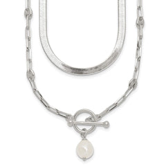 Sterling Silver Polished Baroque White Crystal Pearl Multi-strand 14 inch with 2 inch Extension Necklace QG7060-14