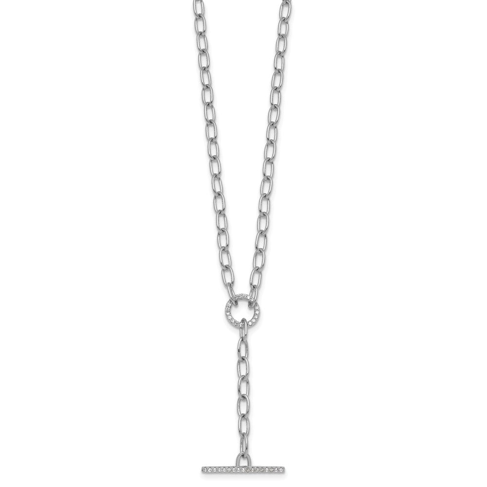 Sterling Silver Rhodium-plated Polished CZ Paperclip Lariat 17 Inch Necklace QG7063-17