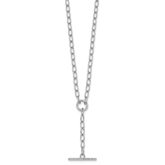 Sterling Silver Rhodium-plated Polished CZ Paperclip Lariat 17 Inch Necklace QG7063-17