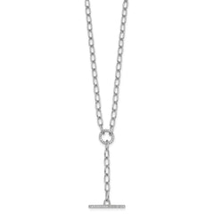 Sterling Silver Rhodium-plated Polished CZ Paperclip Lariat 17 Inch Necklace QG7063-17