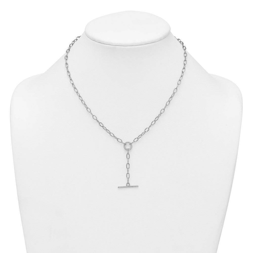 Sterling Silver Rhodium-plated Polished CZ Paperclip Lariat 17 Inch Necklace QG7063-17