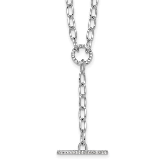 Sterling Silver Rhodium-plated Polished CZ Paperclip Lariat 17 Inch Necklace QG7063-17