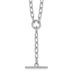 Sterling Silver Rhodium-plated Polished CZ Paperclip Lariat 17 Inch Necklace QG7063-17