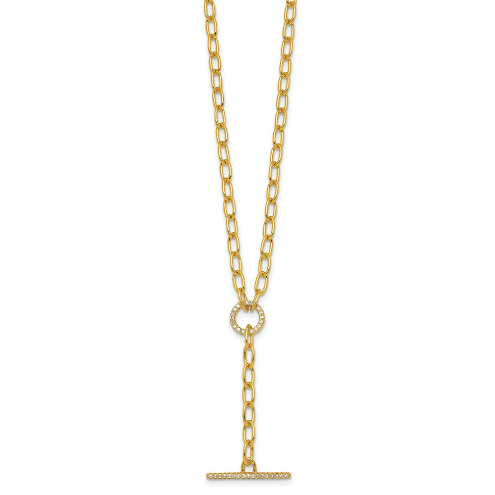 Sterling Silver Gold-tone Polished CZ Paperclip Lariat 17 Inch Necklace QG7063GP-17