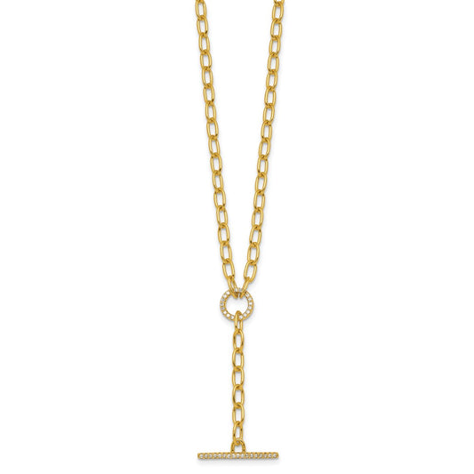 Sterling Silver Gold-tone Polished CZ Paperclip Lariat 17 Inch Necklace QG7063GP-17
