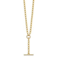 Sterling Silver Gold-tone Polished CZ Paperclip Lariat 17 Inch Necklace QG7063GP-17