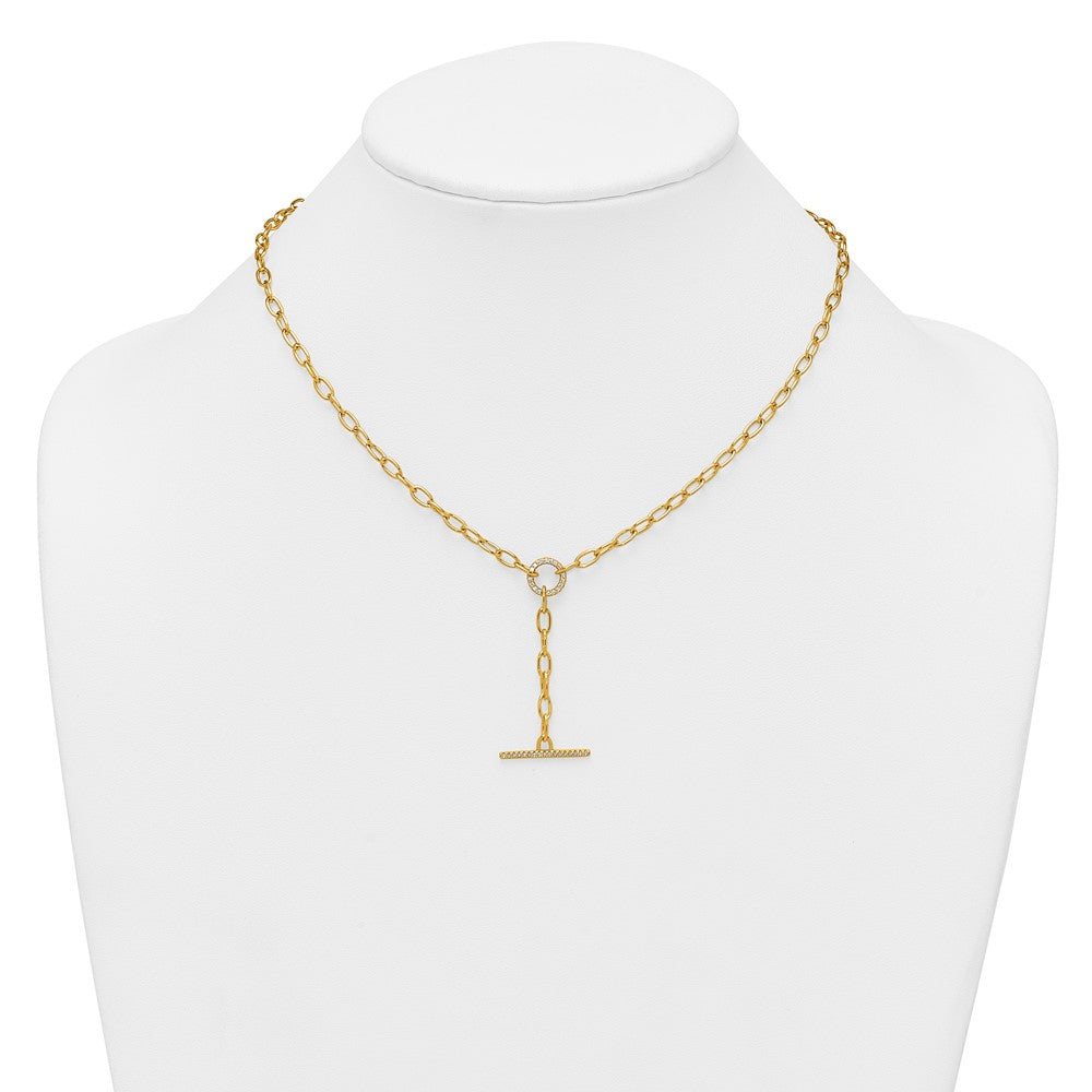 Sterling Silver Gold-tone Polished CZ Paperclip Lariat 17 Inch Necklace QG7063GP-17