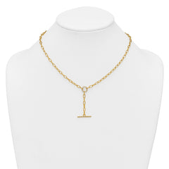 Sterling Silver Gold-tone Polished CZ Paperclip Lariat 17 Inch Necklace QG7063GP-17
