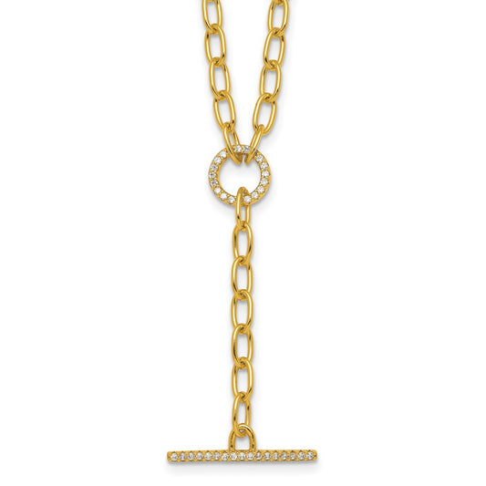 Sterling Silver Gold-tone Polished CZ Paperclip Lariat 17 Inch Necklace QG7063GP-17