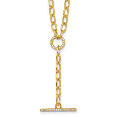 Sterling Silver Gold-tone Polished CZ Paperclip Lariat 17 Inch Necklace QG7063GP-17