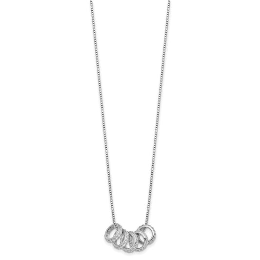 Sterling Silver Rhodium-plated Five Moveable CZ Rings 18 inch with 2 inch Extension Necklace QG7074-18
