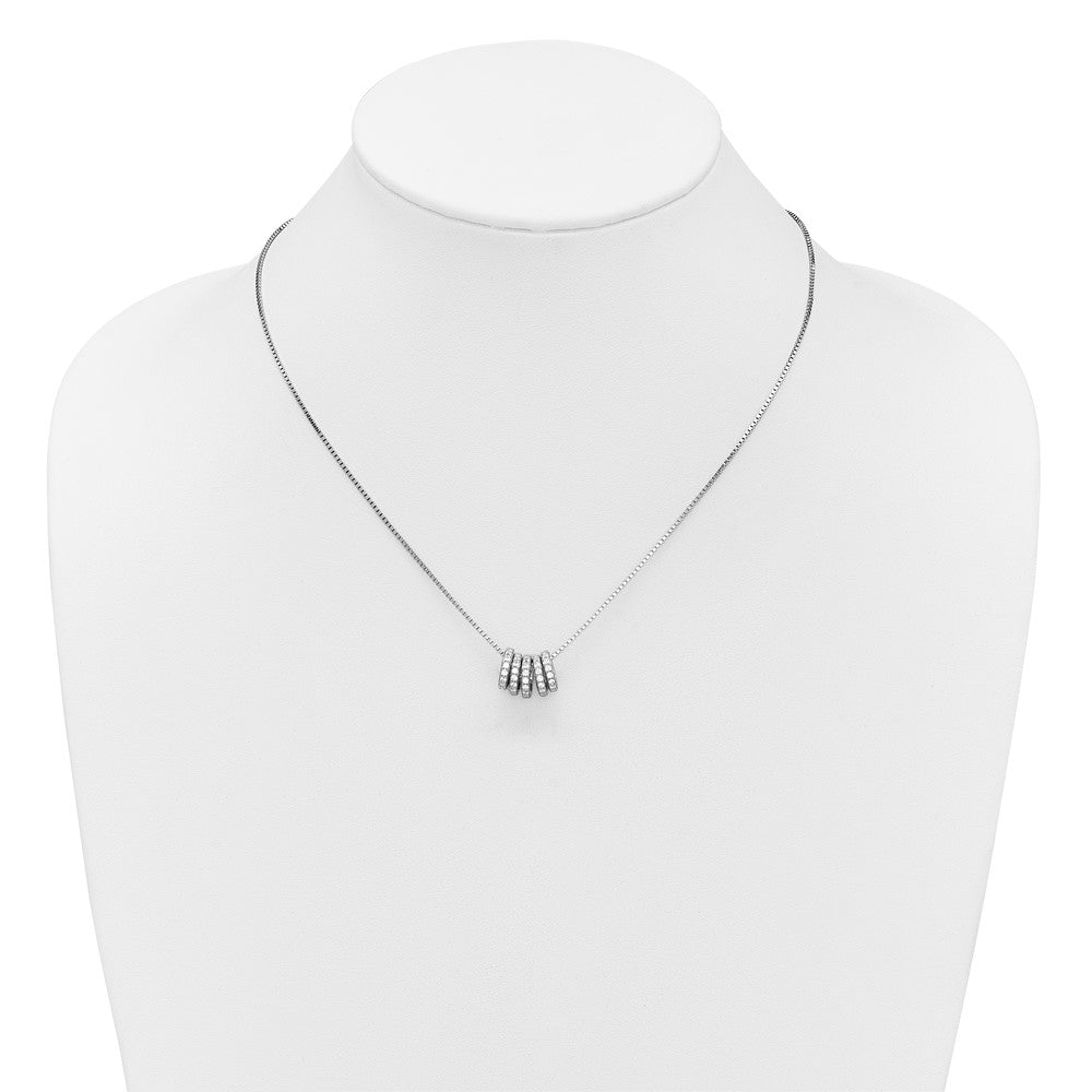 Sterling Silver Rhodium-plated Five Moveable CZ Rings 18 inch with 2 inch Extension Necklace QG7074-18