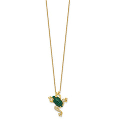 Sterling Silver Gold-tone CZ and Lab Created Malachite Frog 18 inch Necklace QG7087GP-18