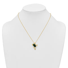Sterling Silver Gold-tone CZ and Lab Created Malachite Frog 18 inch Necklace QG7087GP-18