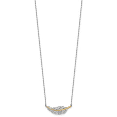 Sterling Silver Rhodium-plated with 14k Accent Polished CZ Feather 16 inch with 2 inch Extension Necklace QG7091-16