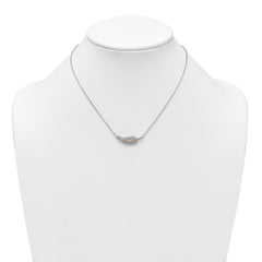 Sterling Silver Rhodium-plated with 14k Accent Polished CZ Feather 16 inch with 2 inch Extension Necklace QG7091-16