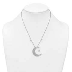 Sterling Silver Rhodium-plated Polished CZ Filigree Moon and Stars 18 Inch Necklace QG7099-18