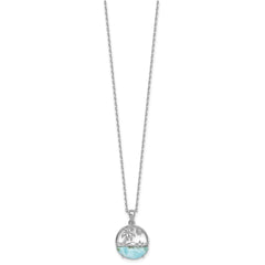 Sterling Silver Rhodium-plated Polished Larimar Beach Scene 16 Inch with 1.75 Inch Extension Necklace QG7100-16