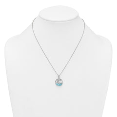 Sterling Silver Rhodium-plated Polished Larimar Beach Scene 16 Inch with 1.75 Inch Extension Necklace QG7100-16