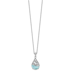Sterling Silver Rhodium-plated Polished Larimar Dolphin Teardrop 16 Inch with 2 Inch Extension Necklace QG7101-16