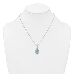 Sterling Silver Rhodium-plated Polished Larimar Dolphin Teardrop 16 Inch with 2 Inch Extension Necklace QG7101-16